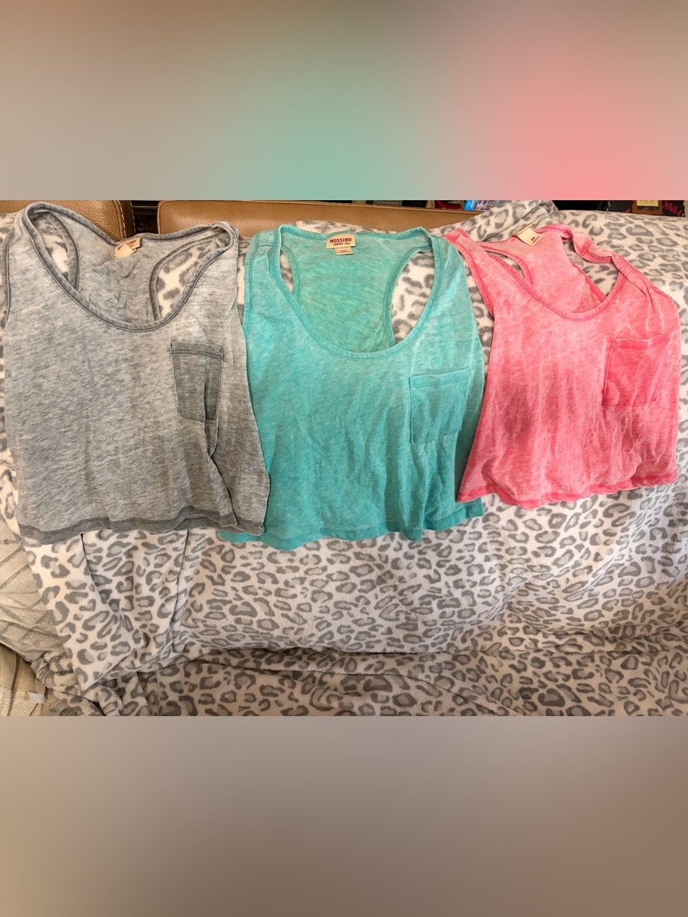 Mossimo Supply Co. Racerback Pocket Tank Trio in Gray, Aqua, and Pink